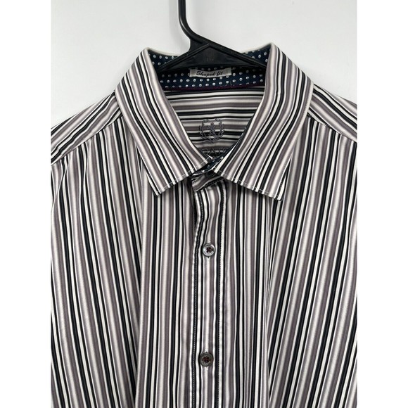 BUGATCHI Shaped Fit  Shirt Mens Size Large‎ Long Sleeve Striped  Flip Cuff - Picture 2 of 9